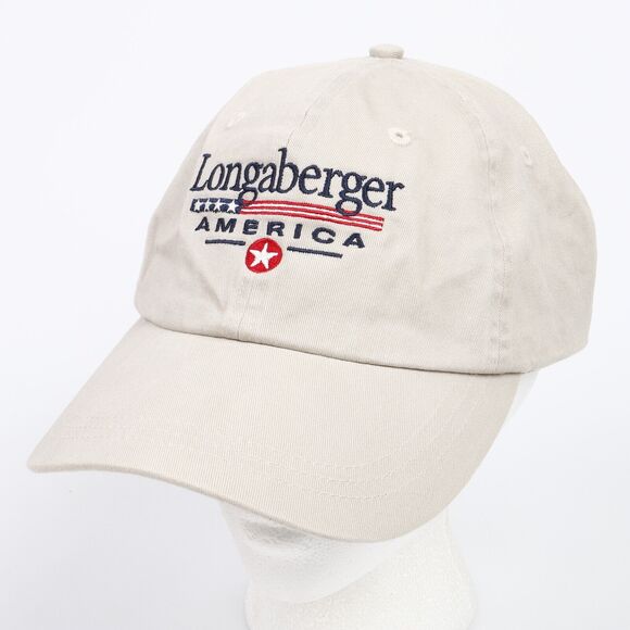 Longaberger America Embroidered Logo Packable Strapback Ball Cap Hat Beige - Picture 1 of 9